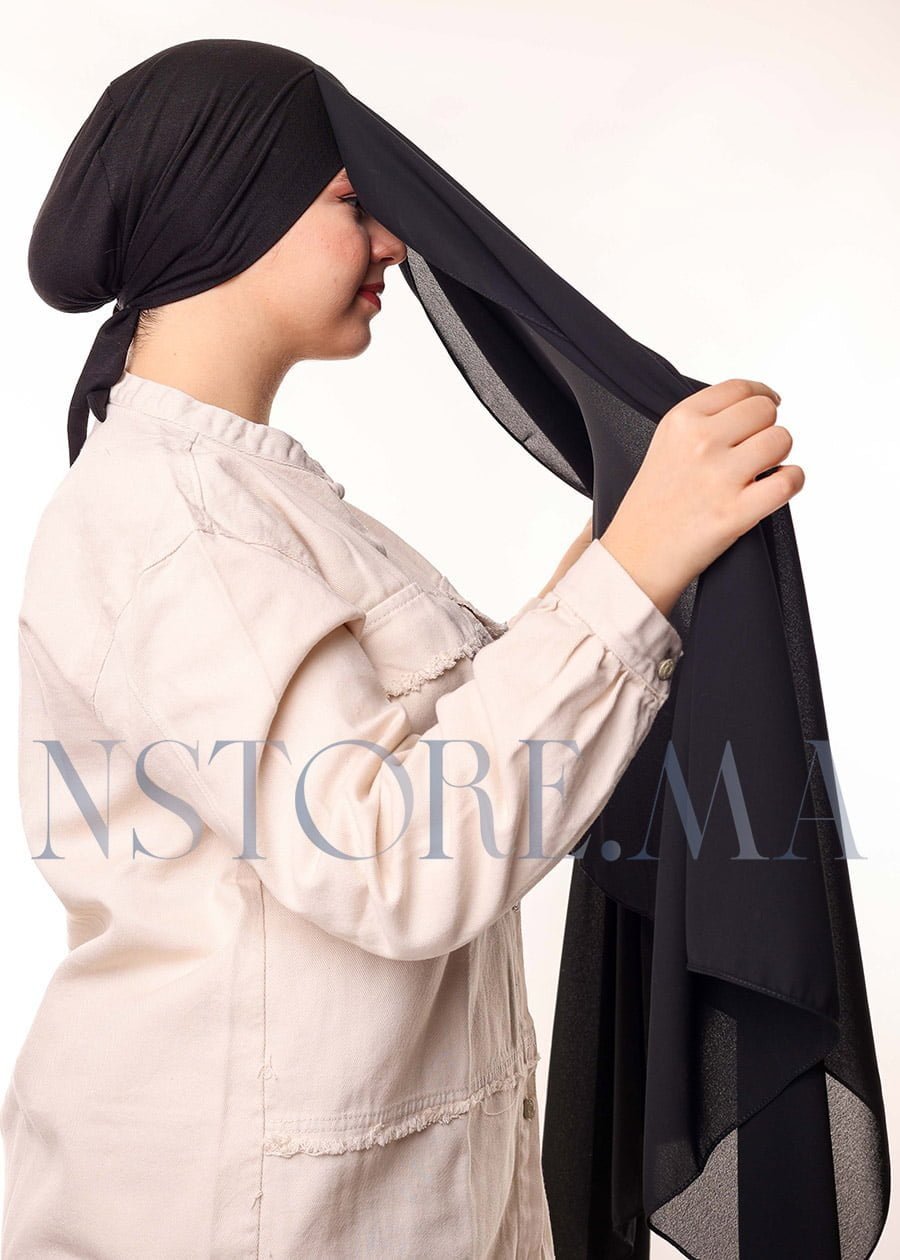 شال كريب بالبوني يربط من الخلف - أسود -