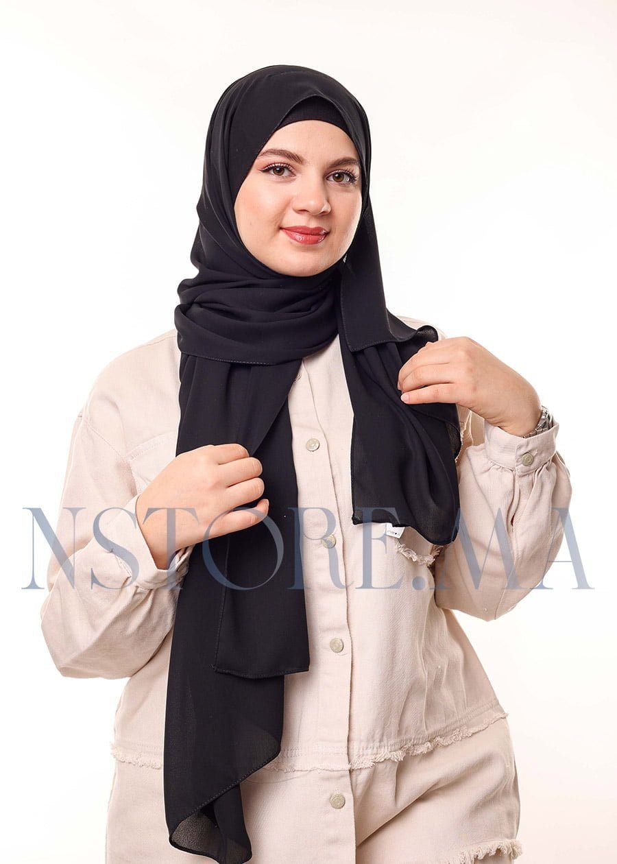 شال كريب بالبوني يربط من الخلف - أسود -