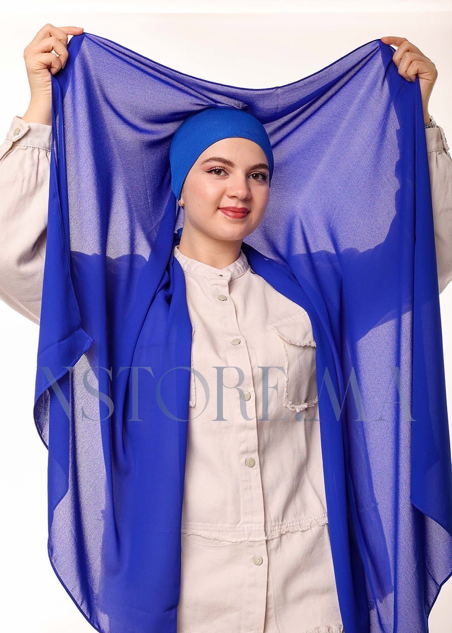 شال كريب بالبوني يربط من الخلف - أزرق ملكي -