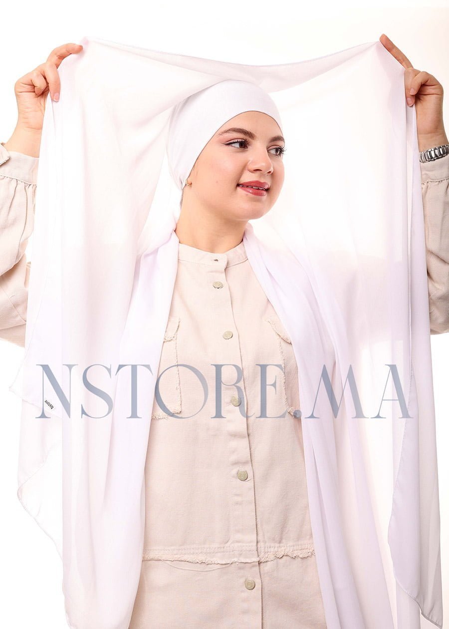 شال كريب بالبوني يربط من الخلف - أبيض -