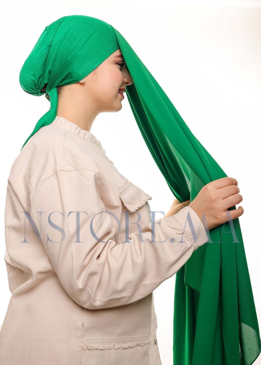 شال كريب بالبوني يربط من الخلف - أخضر ملكي -