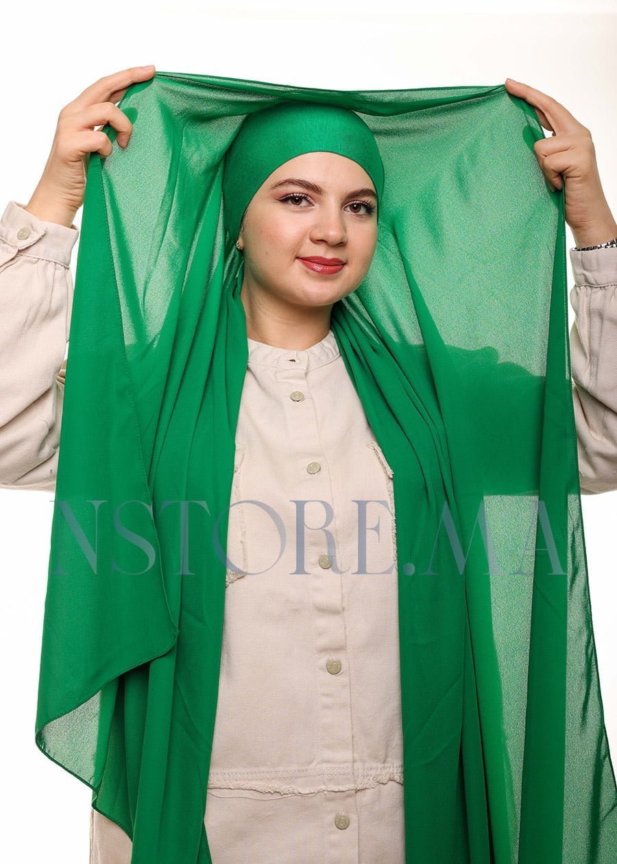 شال كريب بالبوني يربط من الخلف - أخضر ملكي -