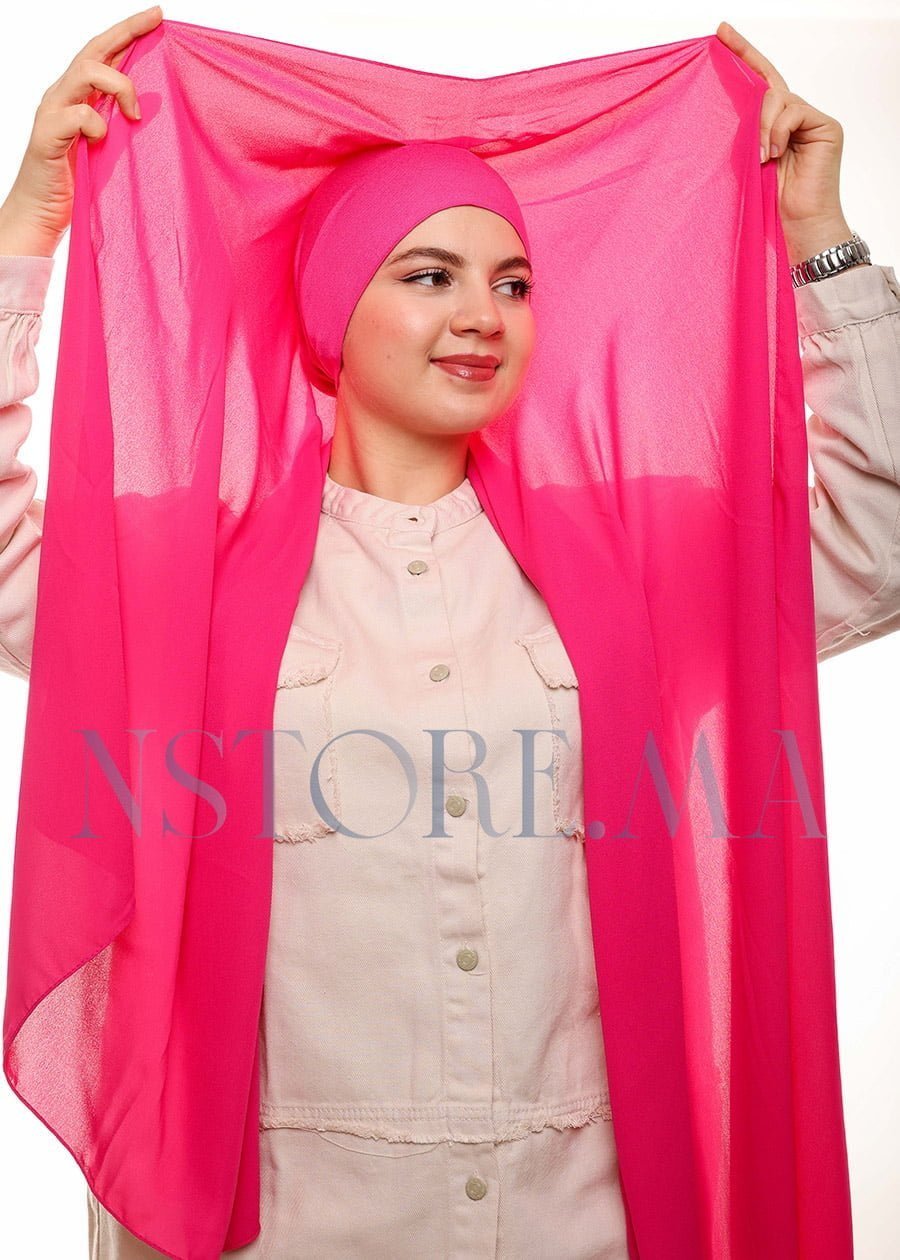 شال كريب بالبوني يربط من الخلف - وردي باربي -