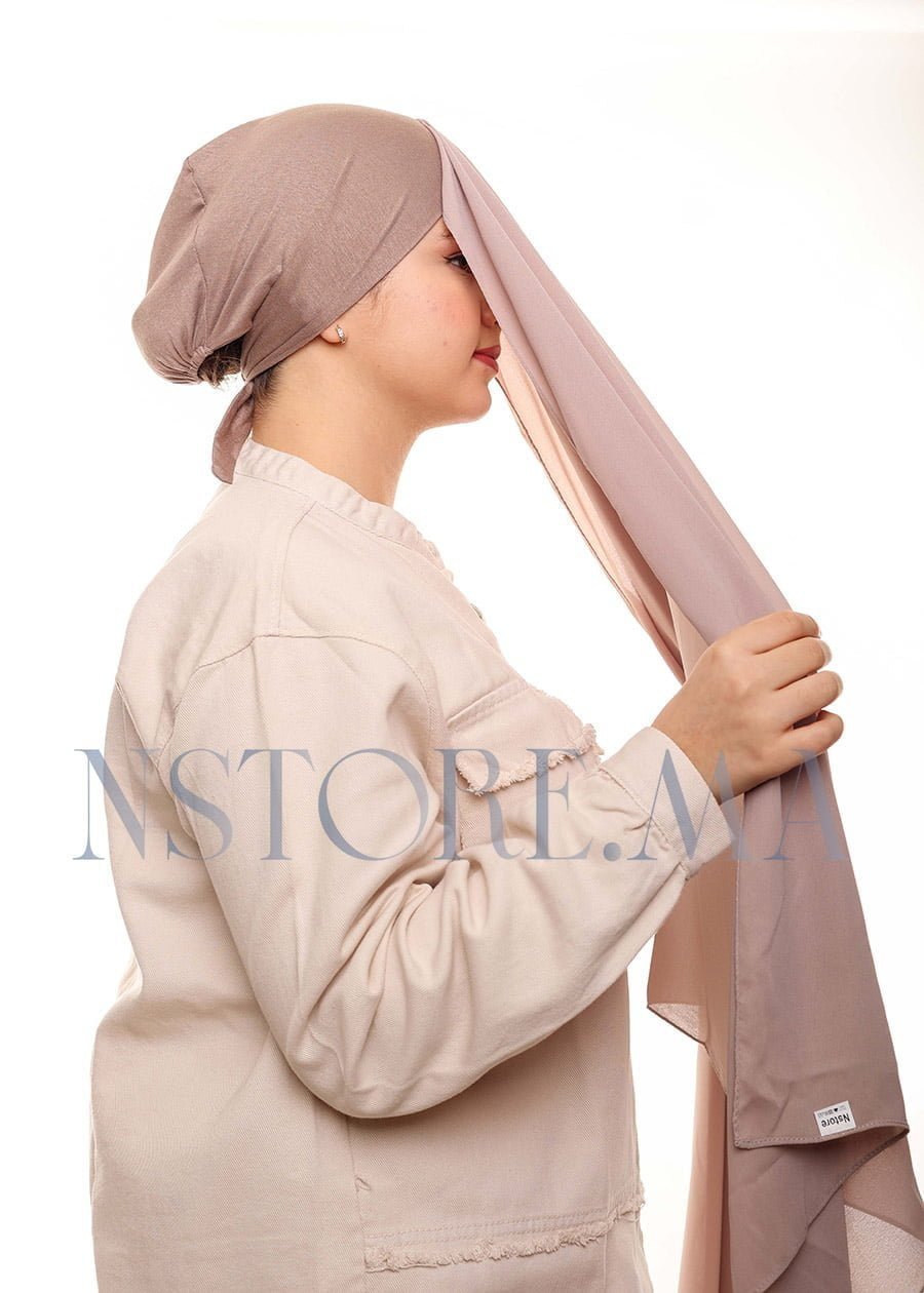 شال كريب بالبوني يربط من الخلف - بيج رمادي -