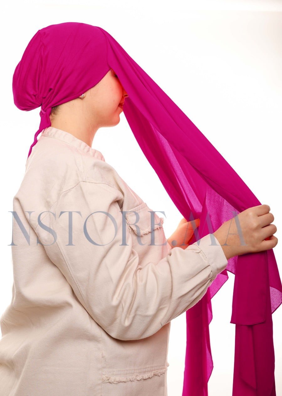 شال كريب بالبوني يربط من الخلف - وردي فوشيا -