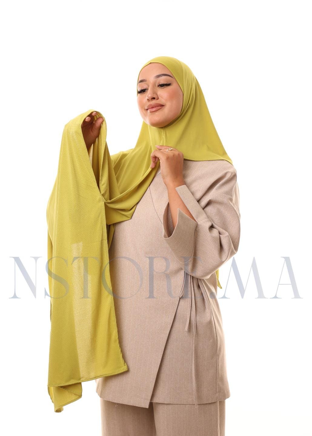 شال مزدوج أخضر مصفر