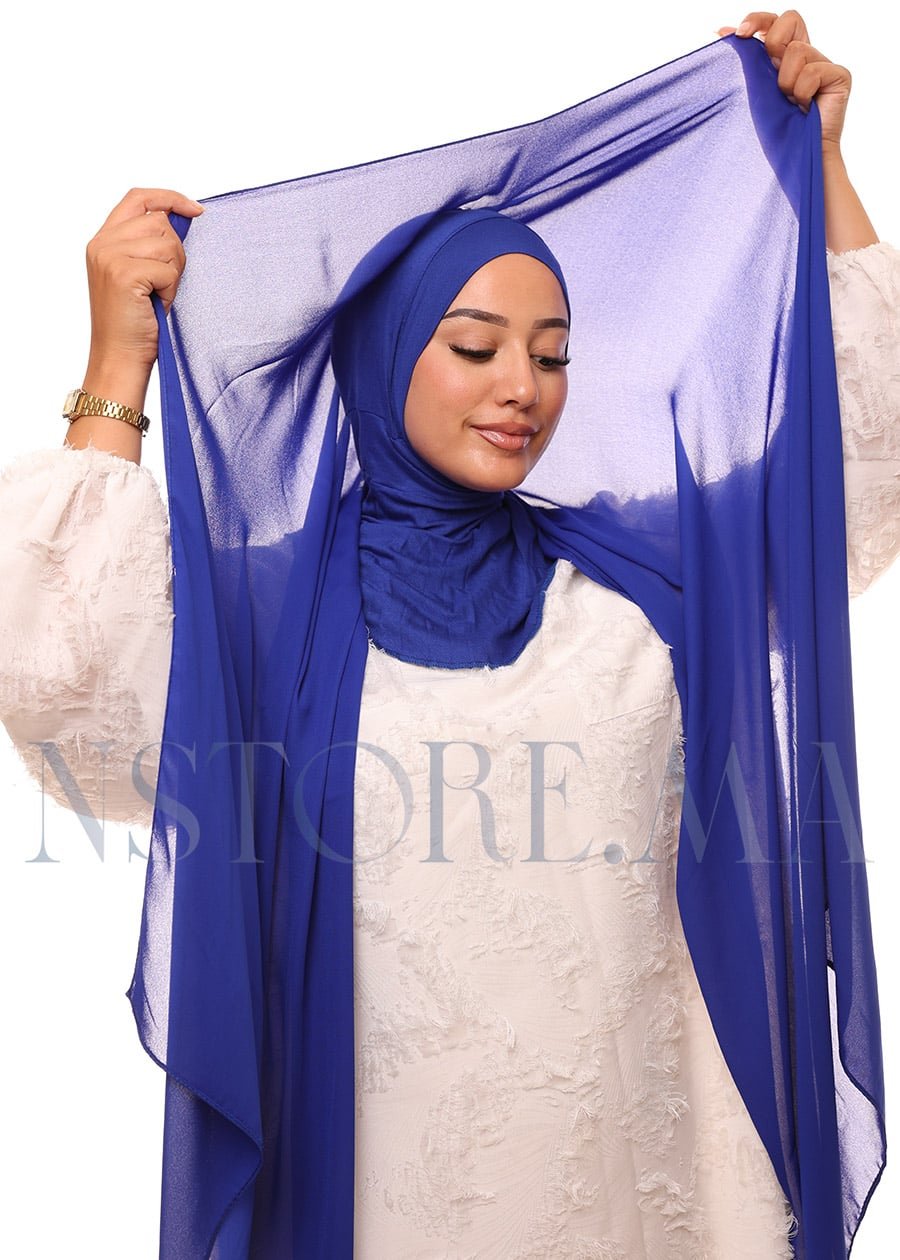 شال كريب حريري بالبوني "النينجا" - أزرق ملكي