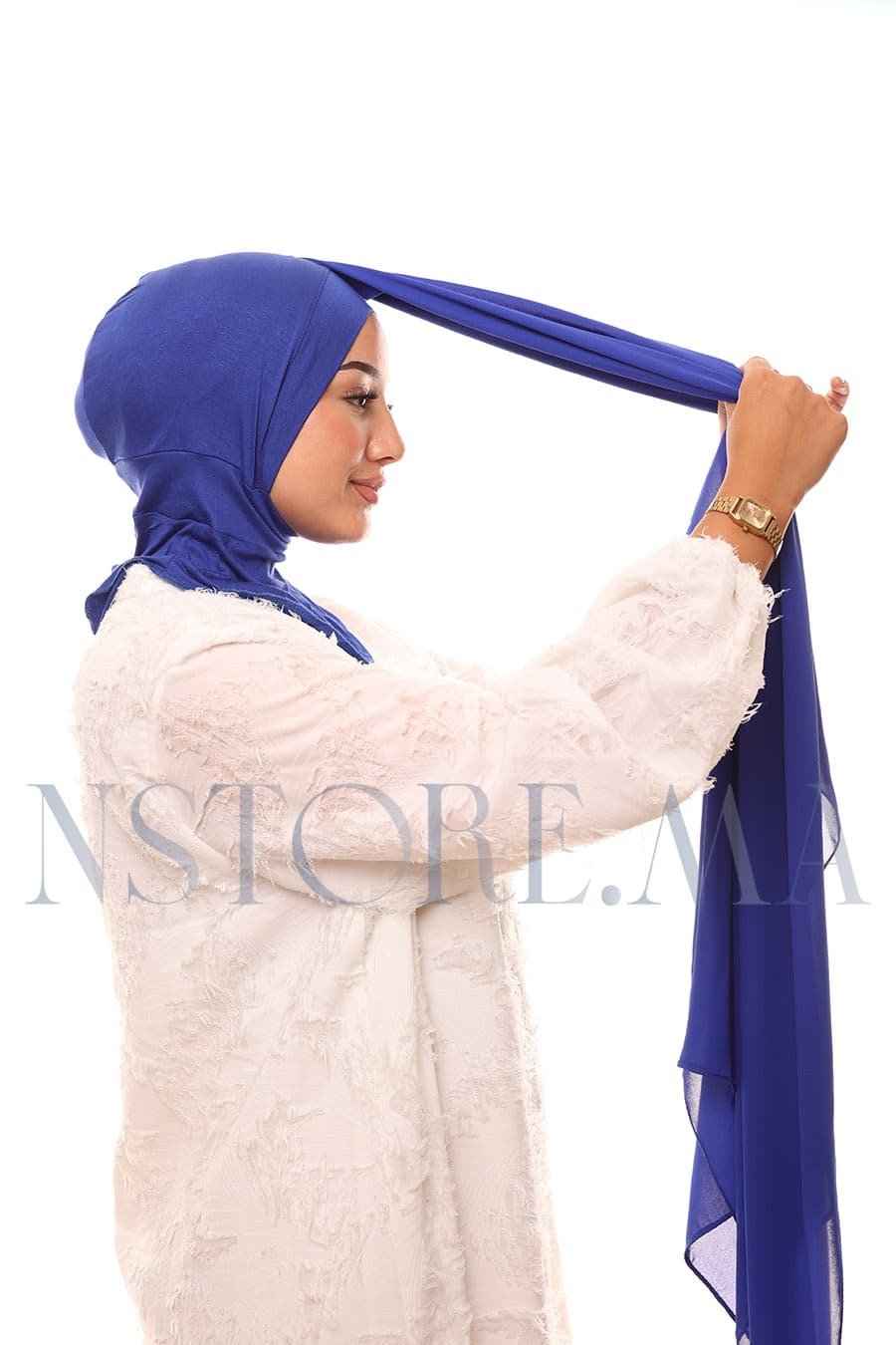 شال كريب حريري بالبوني "النينجا" - أزرق ملكي