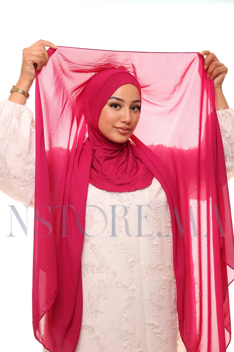 129A2236 شال كريب حريري بالبوني "النينجا" - وردي فوشيا