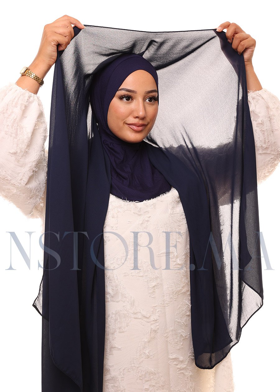 129A2281 شال كريب حريري بالبوني "النينجا" - أزرق غامق