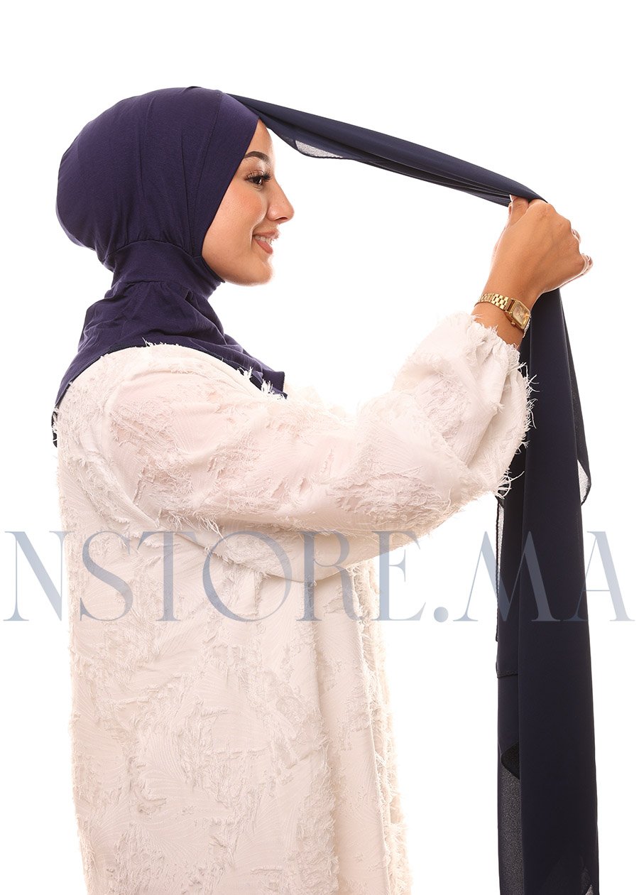 129A2287 شال كريب حريري بالبوني "النينجا" - أزرق غامق