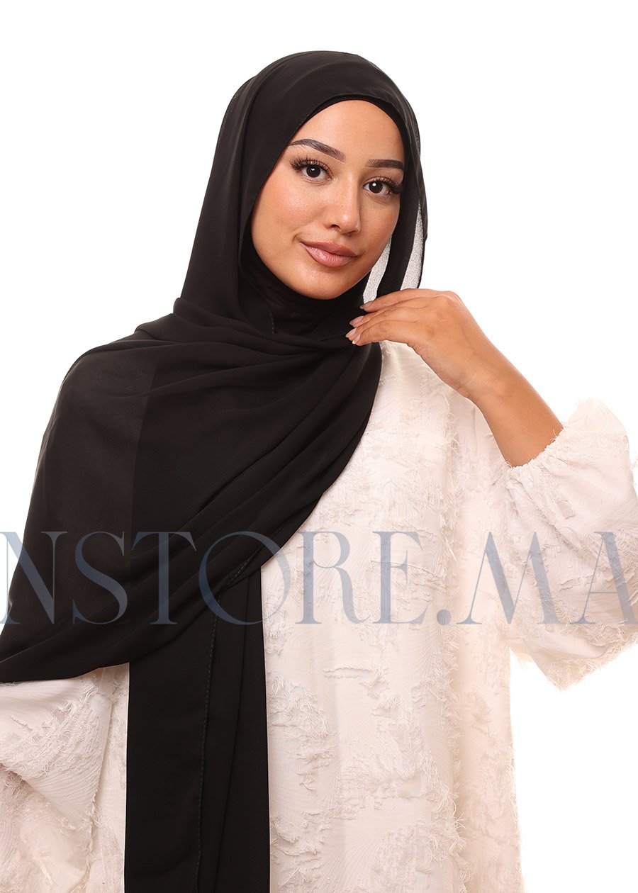 شال كريب حريري بالبوني "النينجا" - أسود