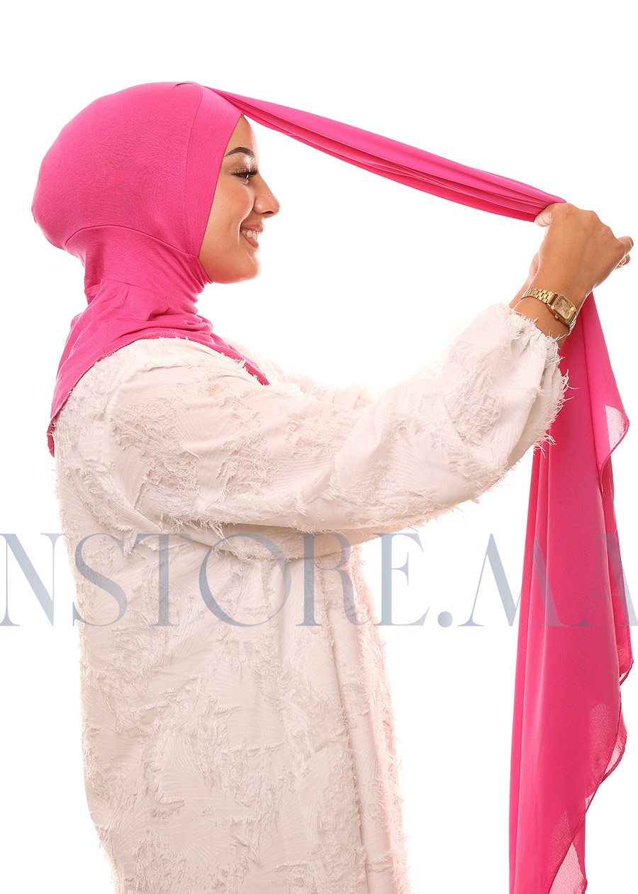 شال كريب حريري بالبوني "النينجا" - وردي باربي