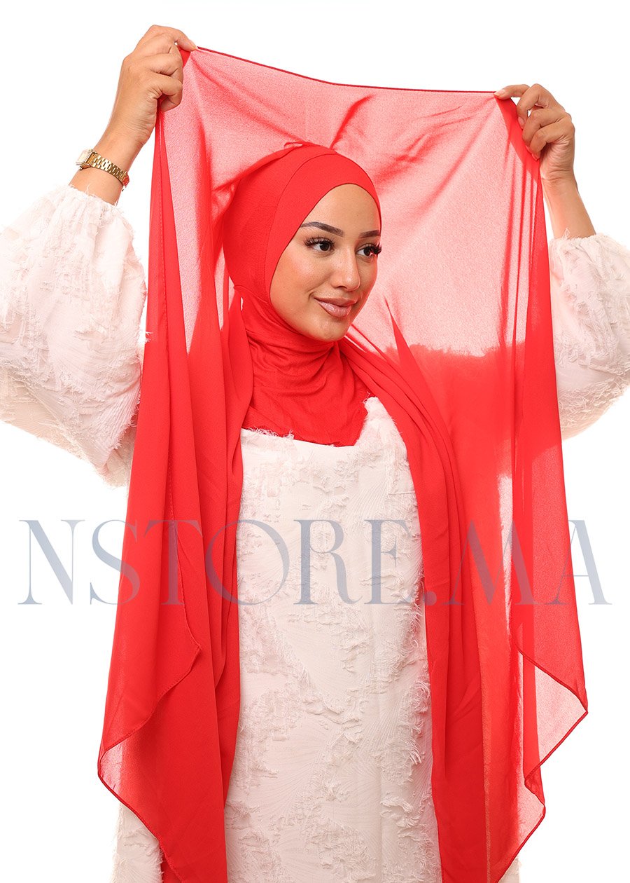 129A2328 شال كريب حريري بالبوني "النينجا" - أحمر