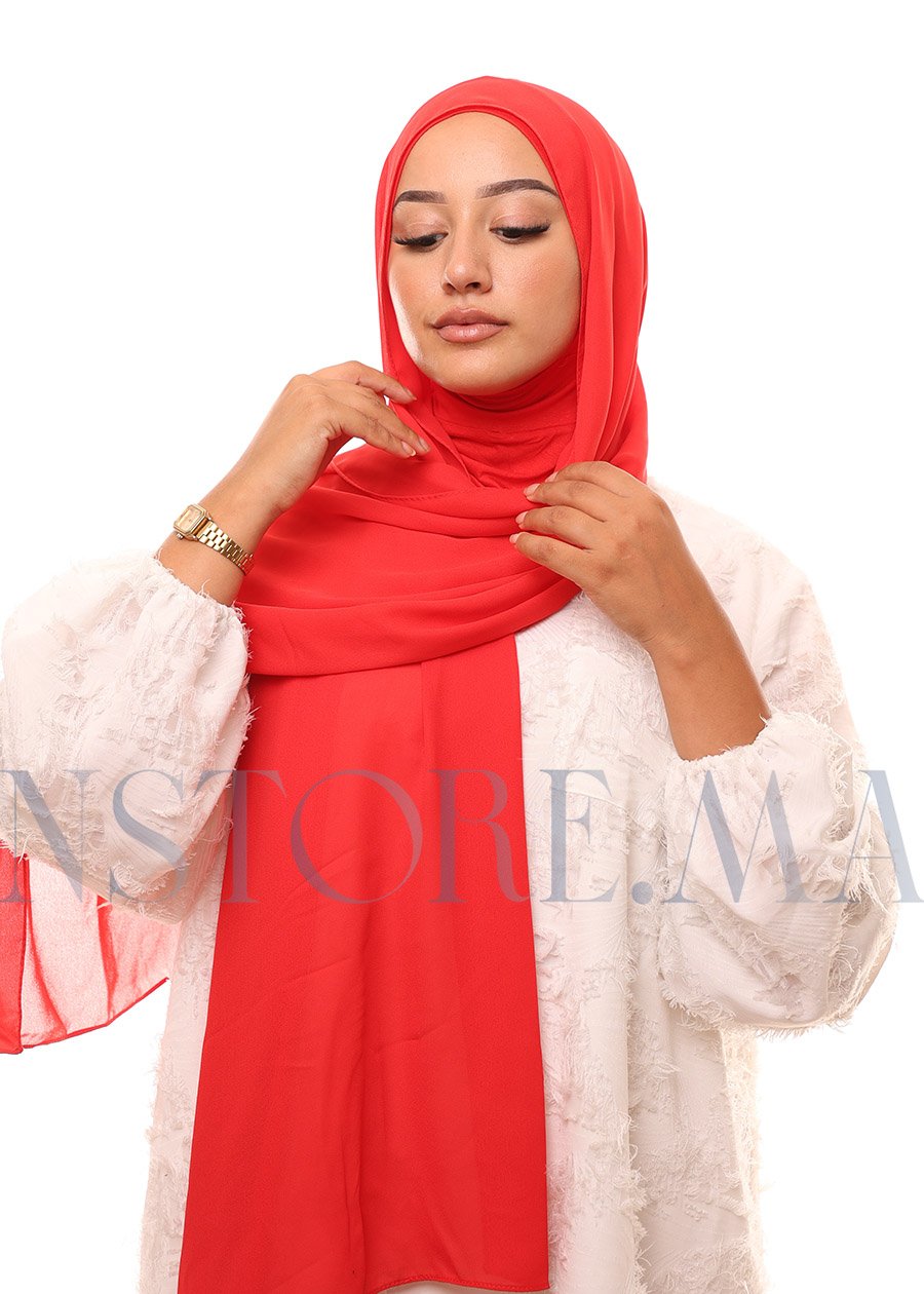 129A2331 شال كريب حريري بالبوني "النينجا" - أحمر