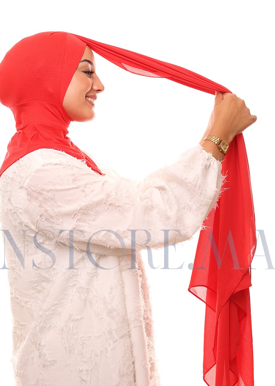 129A2333 شال كريب حريري بالبوني "النينجا" - أحمر