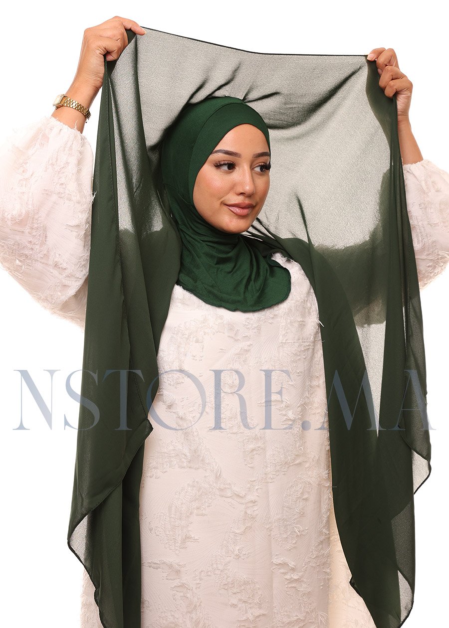 شال كريب حريري بالبوني "النينجا" - أخضر زيتي