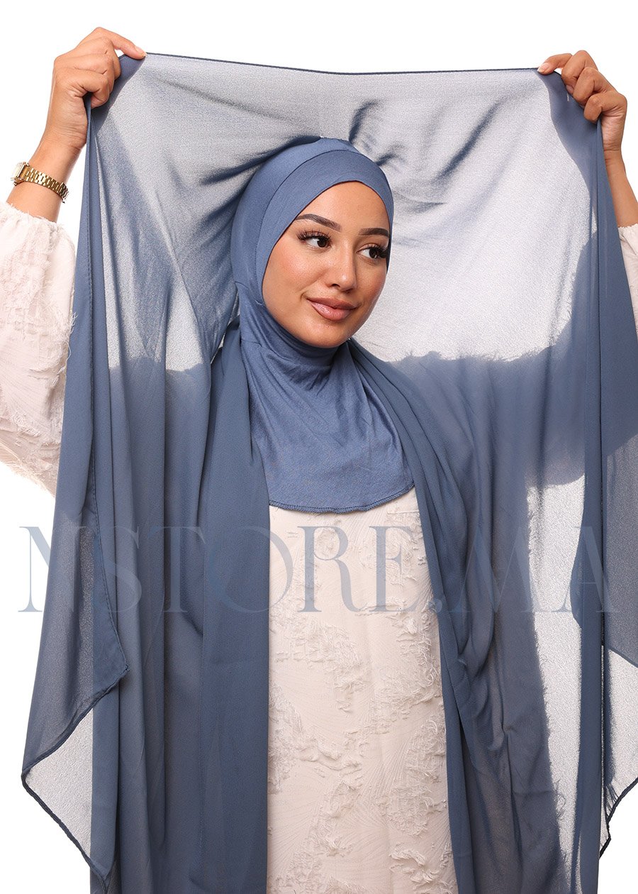 شال كريب حريري بالبوني "النينجا" - أزرق بترولي