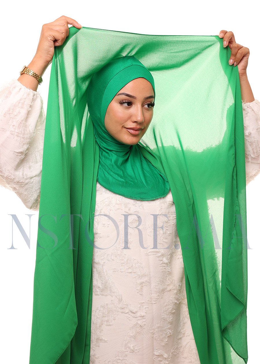 شال كريب حريري بالبوني "النينجا"  - أخضر ملكي -