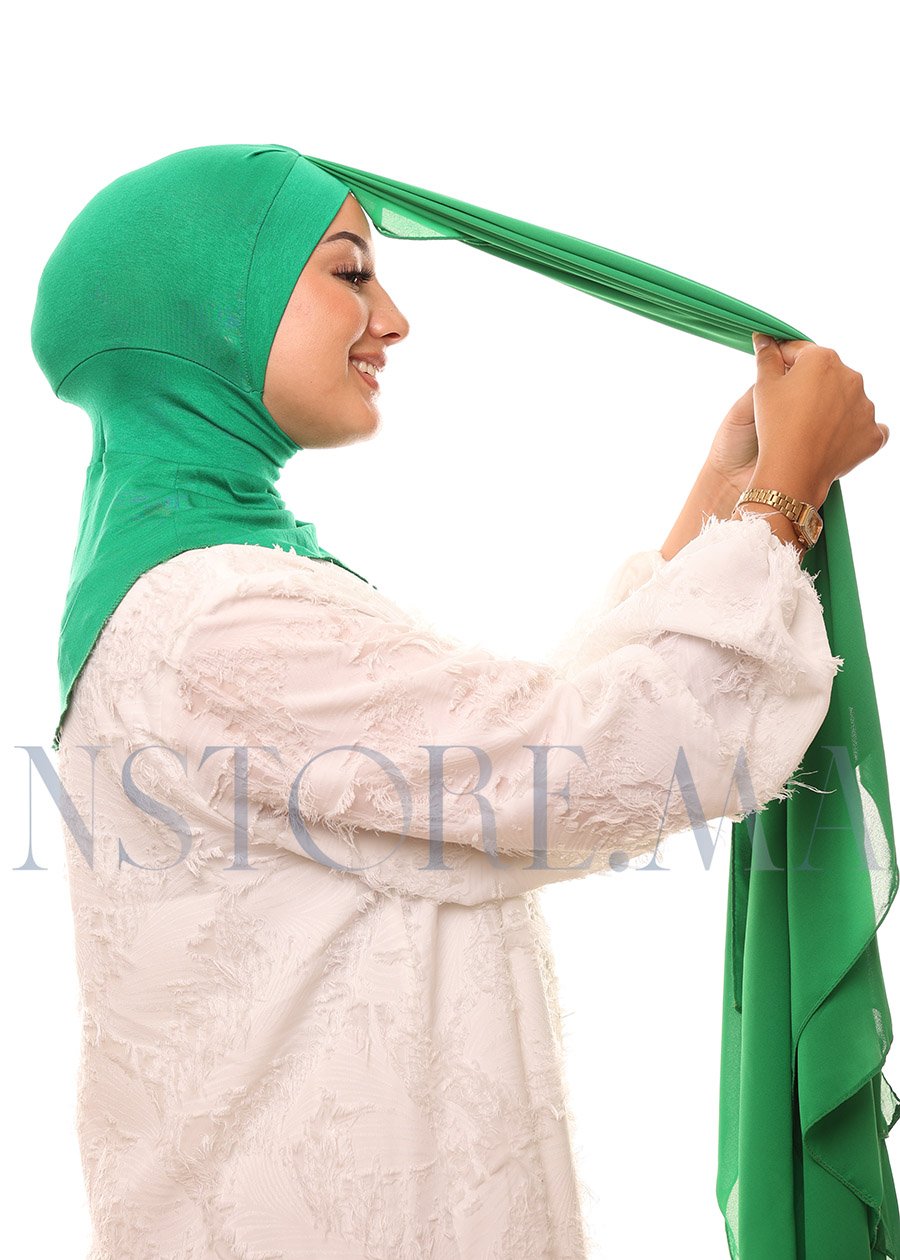 شال كريب حريري بالبوني "النينجا"  - أخضر ملكي -