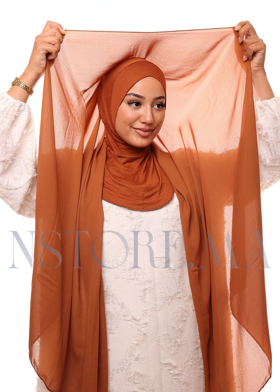 شال كريب حريري بالبوني "النينجا" - بني كراميل