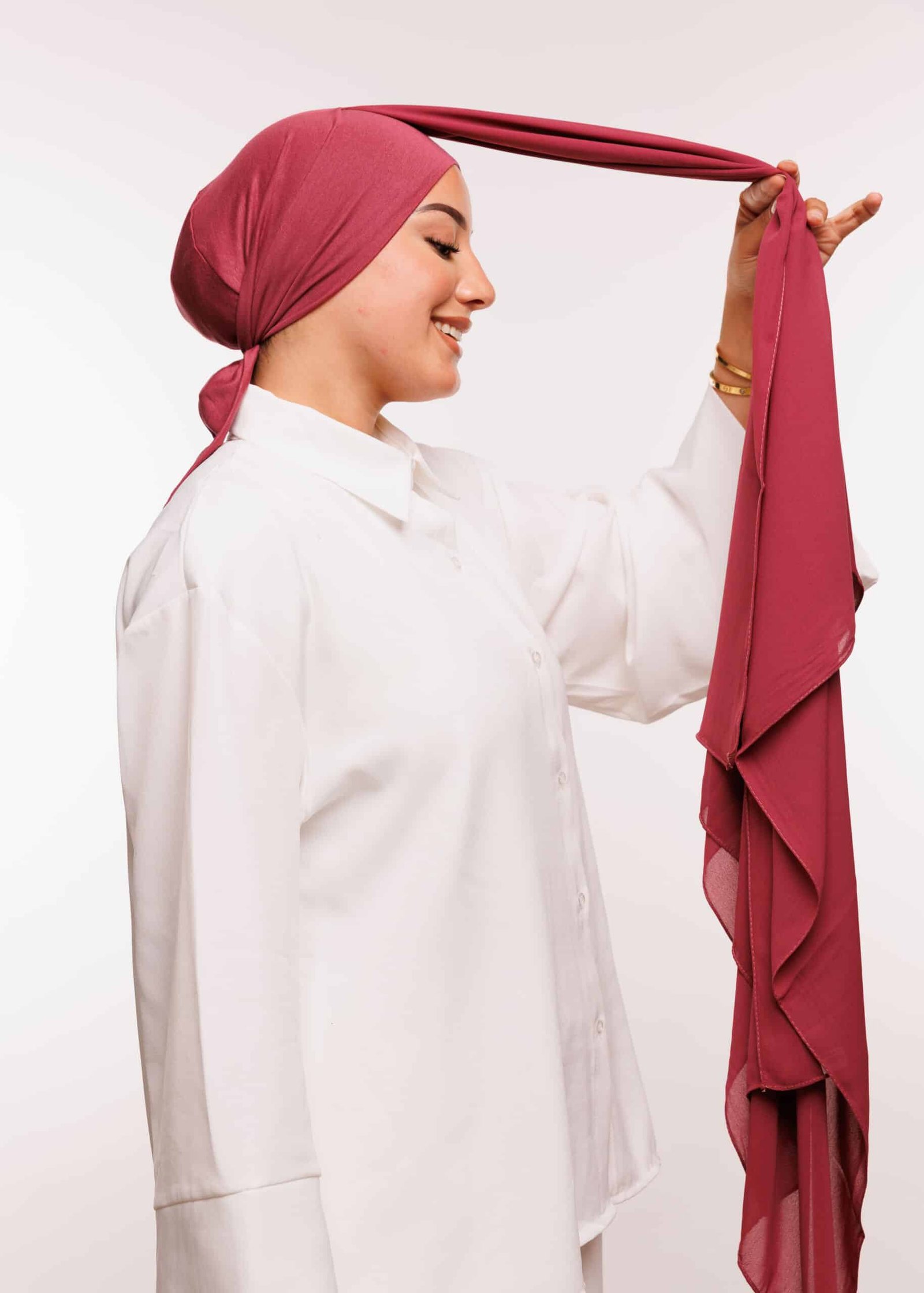 شال كريب حريري بالبوني "النينجا" - بورجوندي