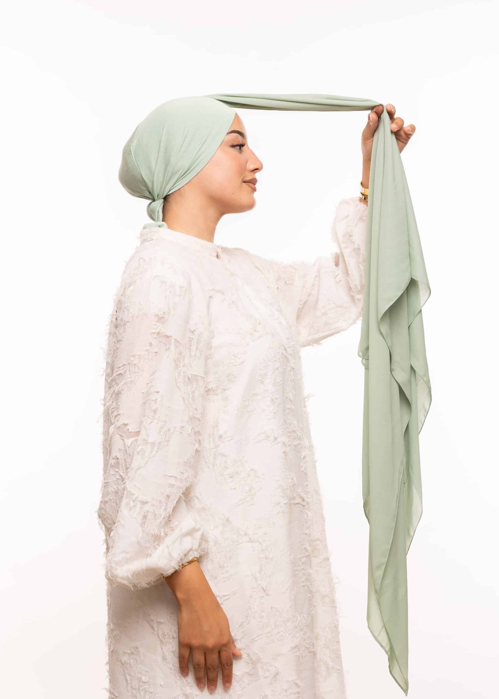 شال كريب بالبوني يربط من الخلف - أخضر باستيل