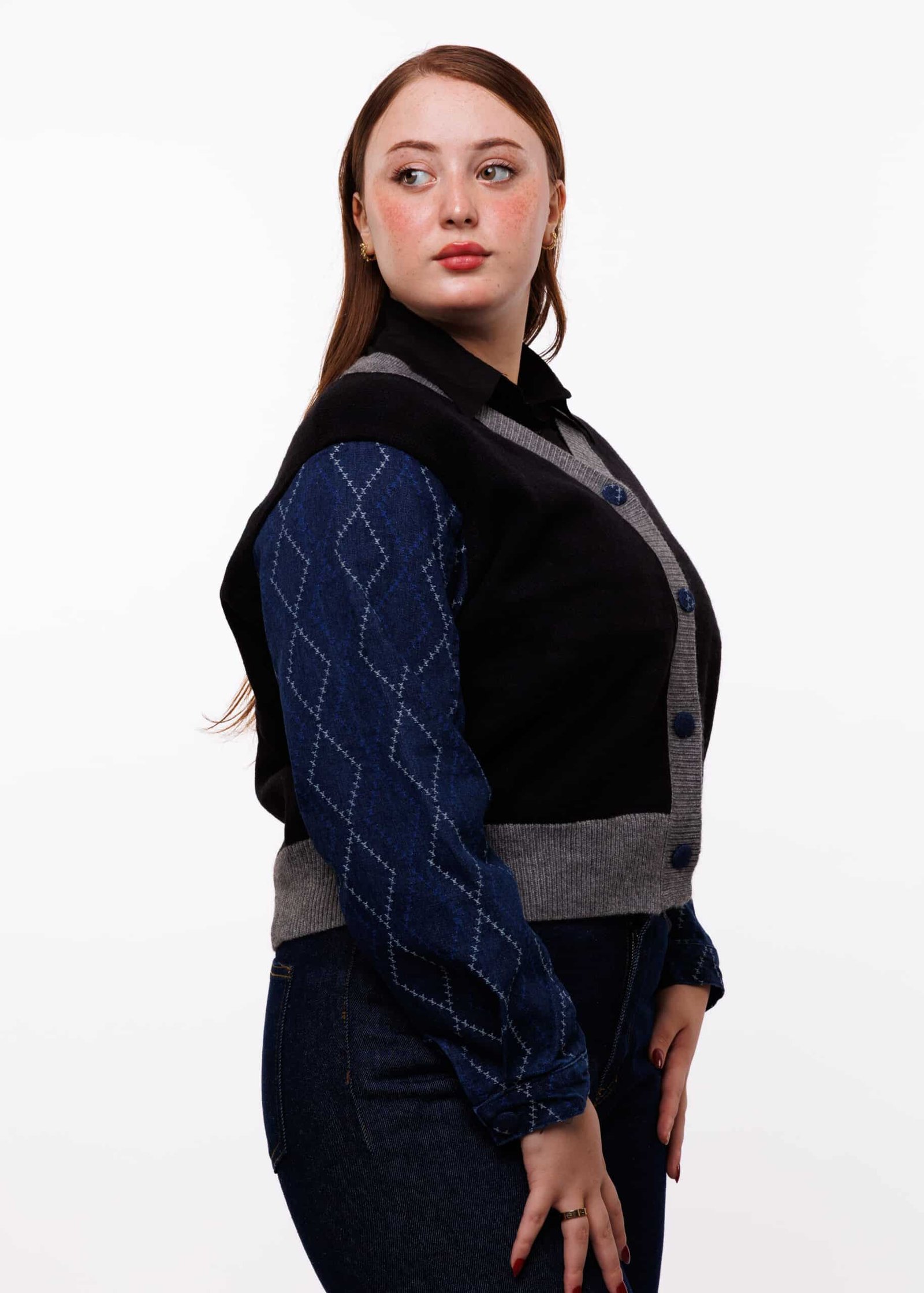 سترة صوفية بأكمام الجينز - JS105