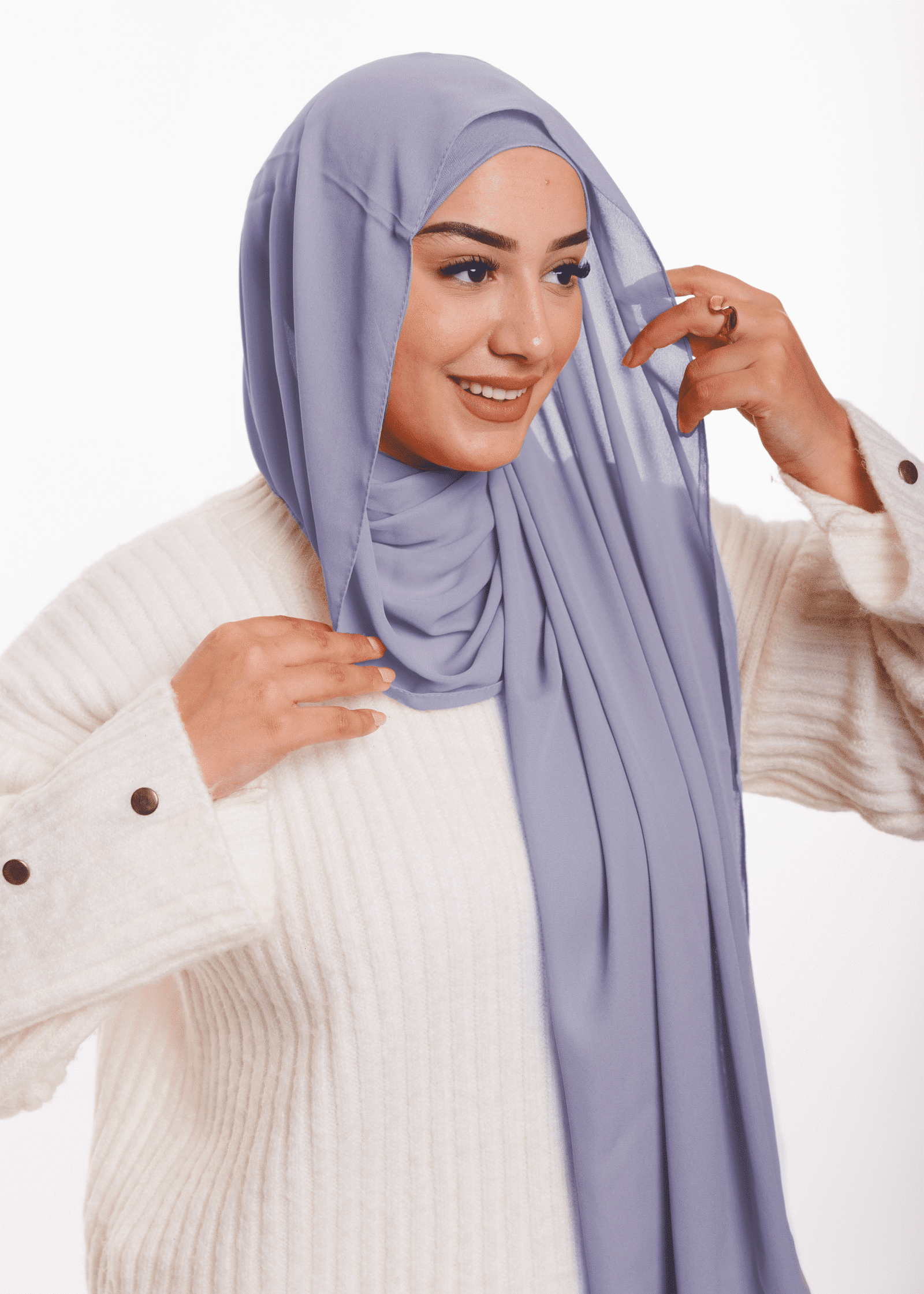 شال كريب بالبوني يربط من الخلف – رمادي